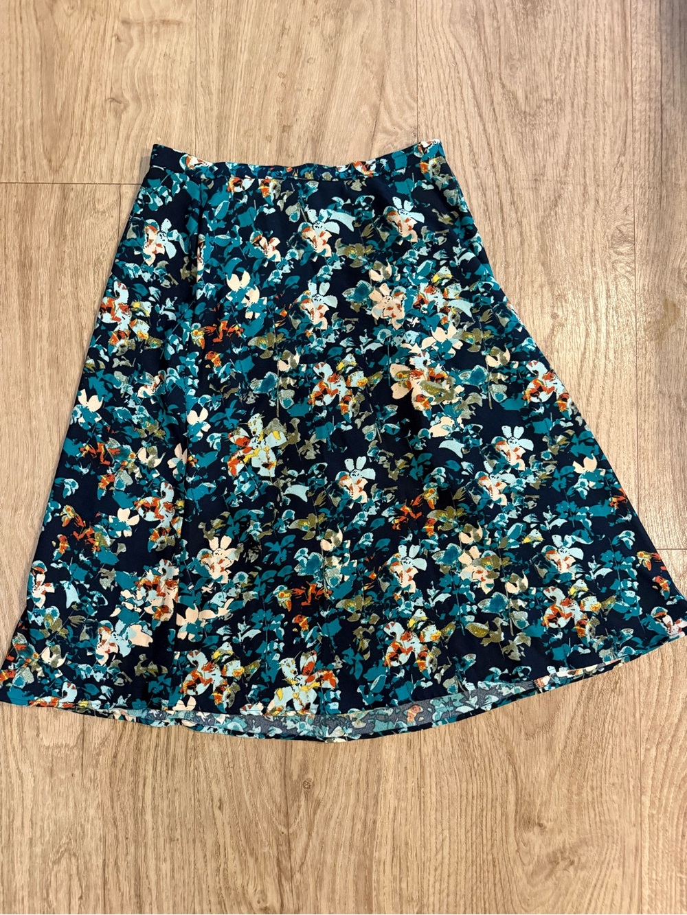 Van Heusen Navy Floral Midi Skirt with Teal and Cream Accents